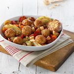 cooked perfect recipe meatballs with roasted vegetables