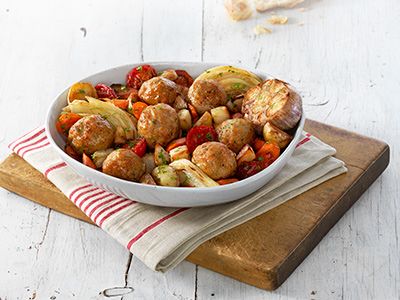 cooked perfect recipe meatballs with roasted vegetables