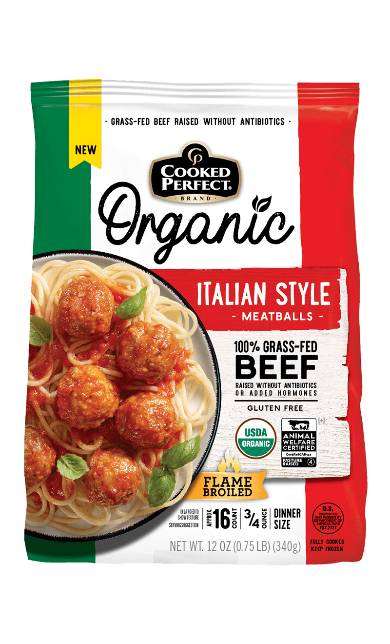 cooked perfect organic italian style meatballs